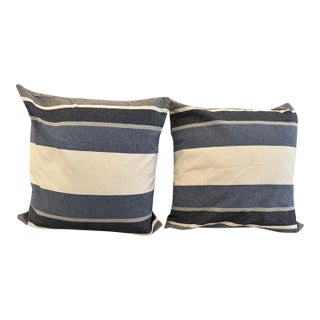 Thom Filicia Home for Eastern Accents Wainscot Denim Throw Pillows, Pair For Sale