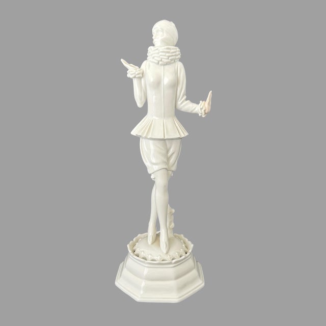 An exceptional large-scale Rosenthal porcelain Pierrot figure designed by Dorothea Charol during the Art Deco period....