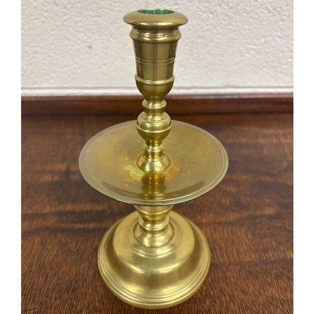 Antique Brass Candlestick Chamberstick With Drip Tray For Sale - Image 4 of 8