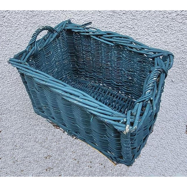 French Country Large French Country Painted Wicker Willow Basket – Woven Handles For Sale - Image 3 of 8