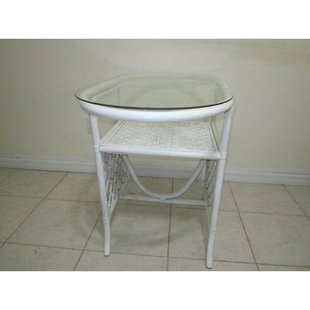 1990s Bamboo Rattan Dinette Set Oval Table Two Chairs Honeymoon Set Curved Back Chair - Set of 3 For Sale - Image 4 of 12