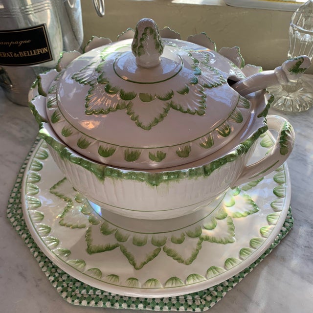 Mid Century Italian Green & White Pottery Tureen by Bassano For Sale - Image 9 of 12