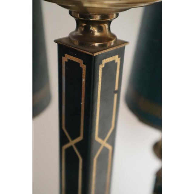Empire Dark Green Leather and Brass Four-Arm Chandelier, France, 1960s For Sale - Image 15 of 18