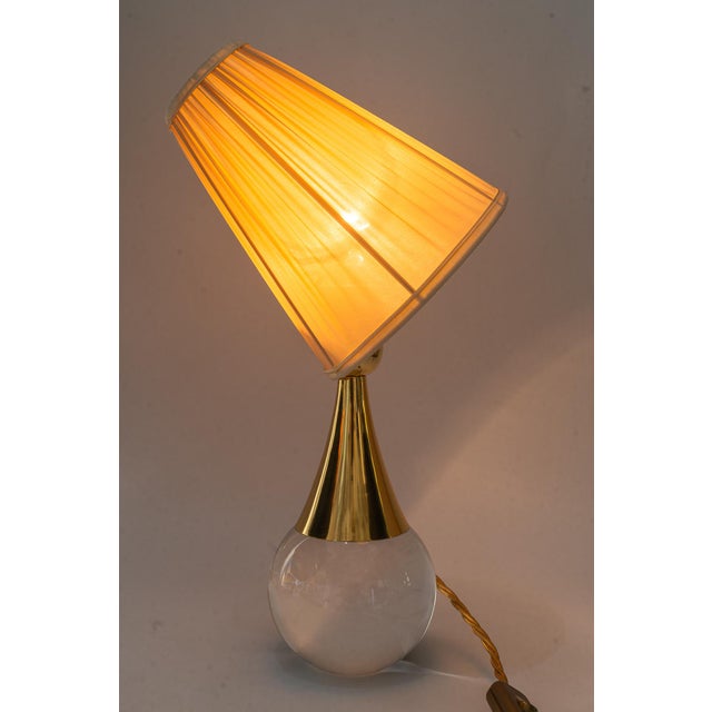 Glass and Brass Table Lamp with Fabric Shade, Vienna, Austria, 1950s For Sale - Image 11 of 14