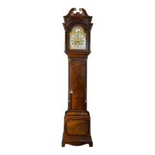 18th Century George II Mahogany Grandfather Clock in Ornately Detailed Case For Sale