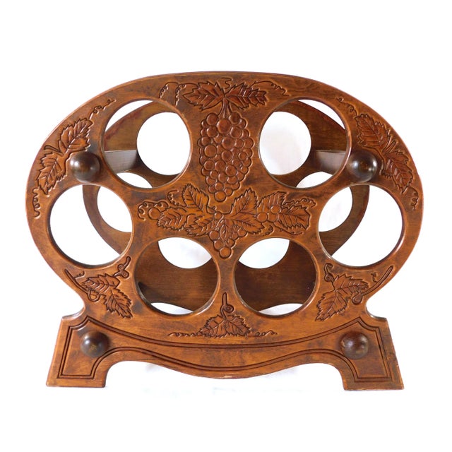 Vintage Mid Century Wood Pressed Grapes Design 6 Bottle Wine Rack For Sale In West Palm - Image 6 of 9