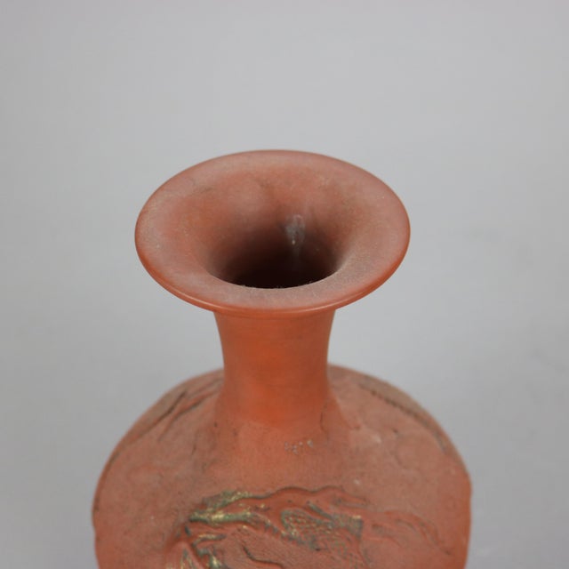 Japanese Embossed Terra Cotta Vase with Dragon, Circa 1930 For Sale - Image 4 of 4