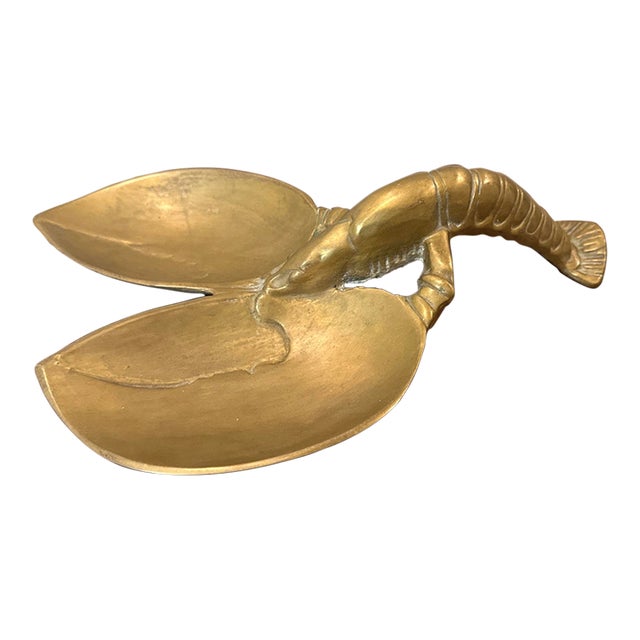 Vintage Heavy Solid Brass Lobster Dish Tray 12" Mid Century Hollywood Regency For Sale