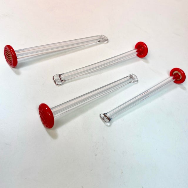 Vintage Clear and Red Glass Cocktail Muddlers- Set of 4 For Sale - Image 4 of 12