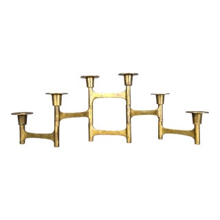 22" Mid Century Modern Brass Danish Folding Candelabra For Sale