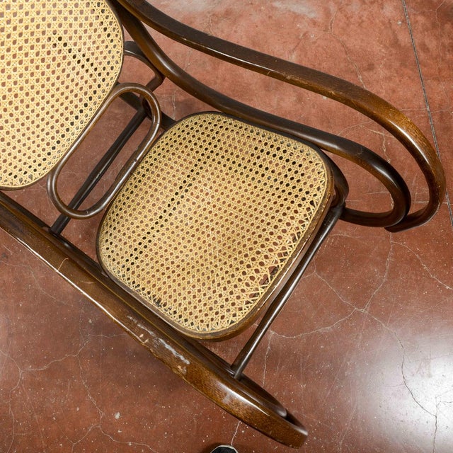 Wood and Straw Rocking Chair in the style of Thonet For Sale - Image 11 of 18