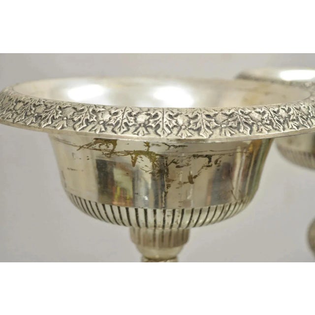 Metal French Renaissance Silver Plated Tall Ornate Compote Centerpiece Dish Bowl Pair For Sale - Image 7 of 12