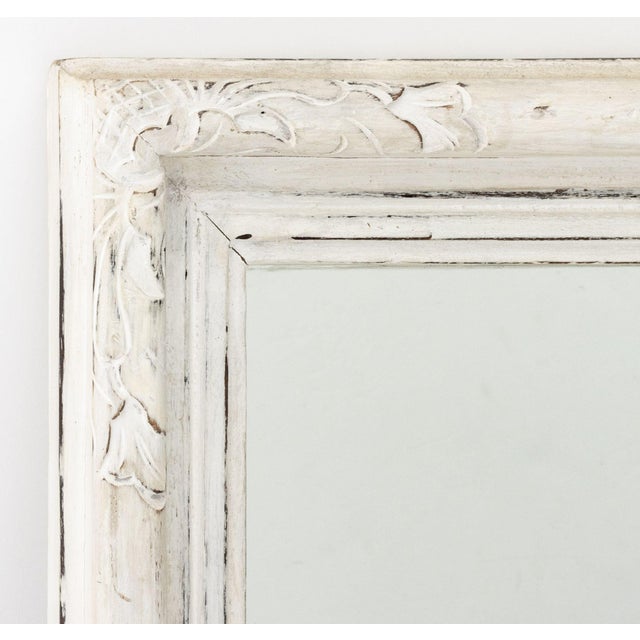 Folk Art White Painted Carved Wood Framed Mirror. Mirror plate: 14.5" H x 11" W; frame: 20.5" H x 17" W x 2" D....