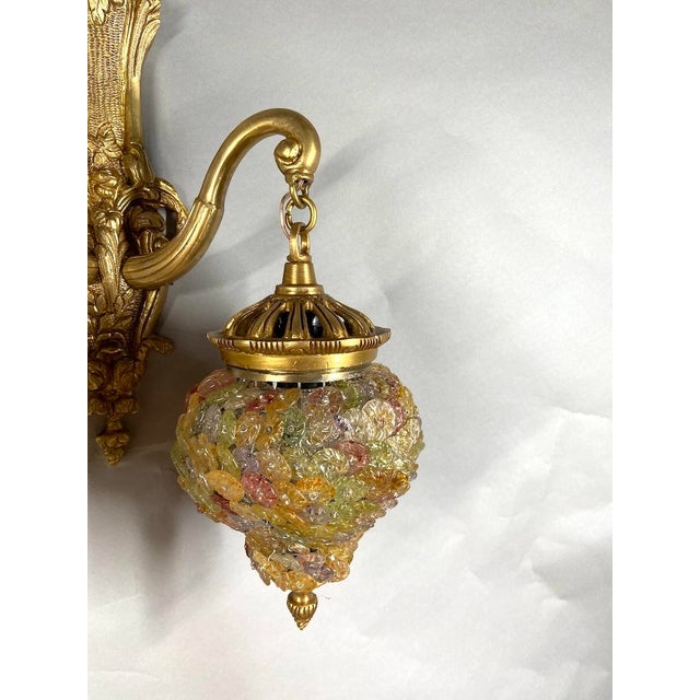 1980 Louis XVI Gold Bronze Amber Crystal Wall Lamp Sconce - 1 Pc For Sale - Image 4 of 18