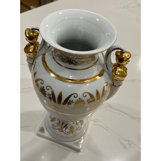 White Vintage Neoclassical Campana Porcelain Gold & White Figural Urn For Sale - Image 8 of 11