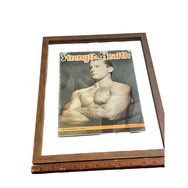 1940s Framed 1940s “Strength & Health” Magazine Covers – Art Deco Bodybuilding Beefcake Photography in Solid Wood Floating Frames Set of Four For Sale - Image 5 of 6
