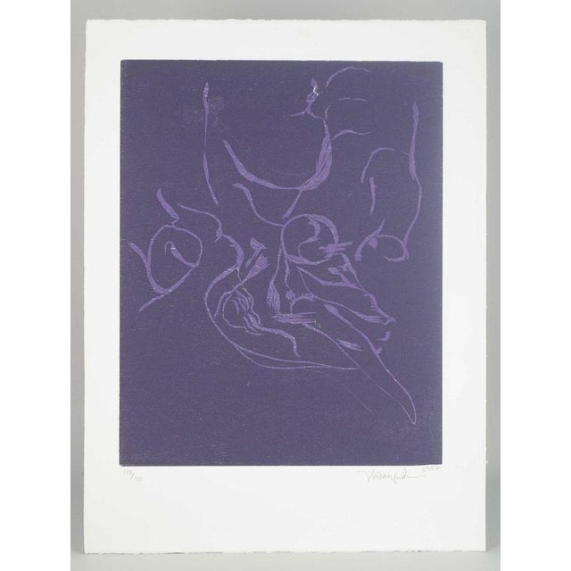 Jørgen Haugen Sørensen (1934–2021) Woodcut. 1987. Abstract composition in violet tones, where delicate lines and organic...