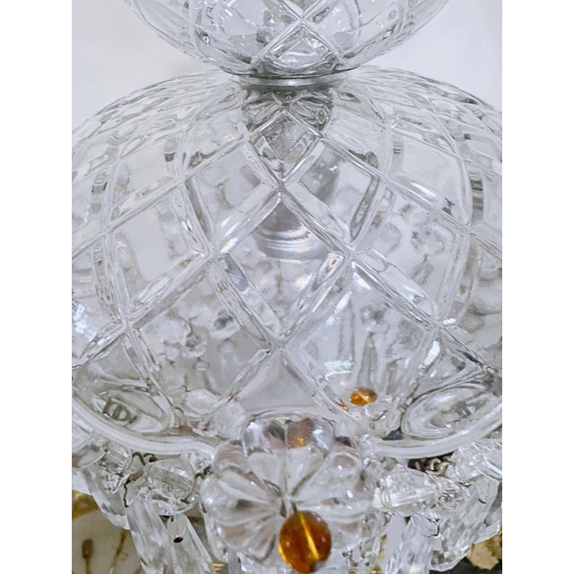 Metal Vintage Crystal Basket Chandelier With Pressed Flower Swags & Amber Beads For Sale - Image 7 of 10