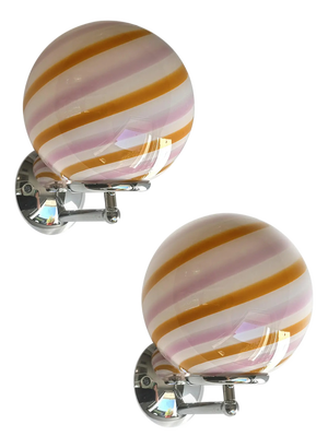 Amber and Pink Rods Murano Glass Wall Sconces by Simoeng, Set of 2