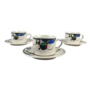 Vintage 90s Postmodern Espresso Cup and Plate Set of 3