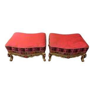 Modern Mackenzie Childs Diva Red Paisly Ottomans- a Pair For Sale