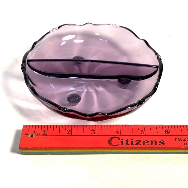 1950s Mid-Century Purple Glass Footed Divided Candy Dish For Sale - Image 10 of 11