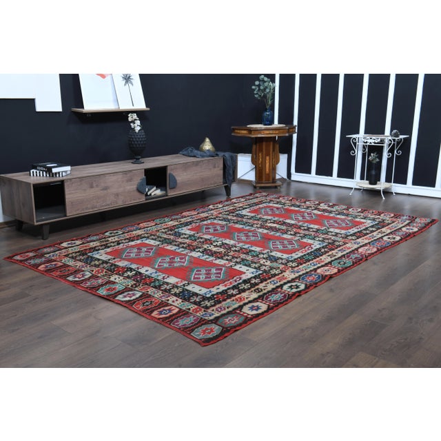 1970s Vintage Turkish Hand-Knotted Wool Cotton Red Area Rug For Sale - Image 4 of 12