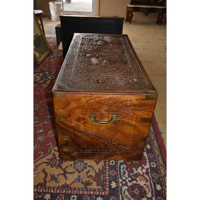 Antique Chinese Carved Camphor Chest Trunk For Sale - Image 9 of 13