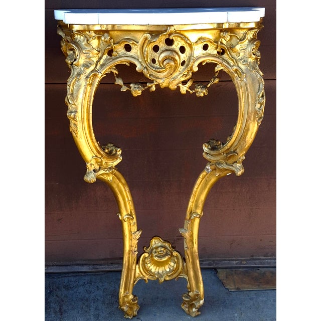 Pair 18th Century Rococo Style Carved Giltwood Marble Top Side Tables For Sale In Washington DC - Image 6 of 14