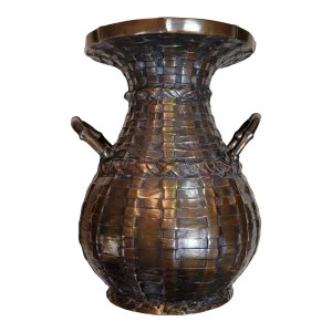 Bronze Basket Weave Vase Japanese Early 20th Century