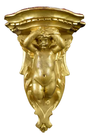 Antique Console Tables in Hand-Carved Wood with Angels and Putti, France, 20th Century, Set of 2