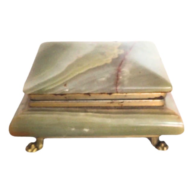 Rectangular Green Onyx Jewelry Box with Gilded Feet, Italy, 1950s For Sale