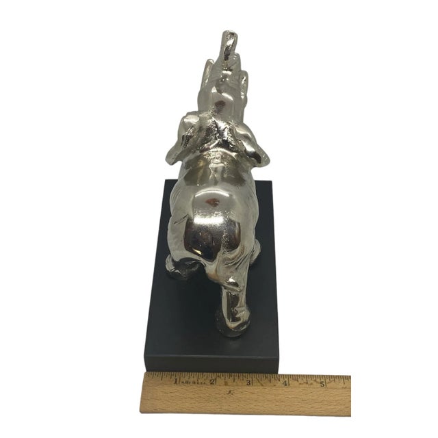 Contemporary Silver Aluminum Metal Elephant Sculpture Standing on Black Wood Plinth For Sale - Image 11 of 12