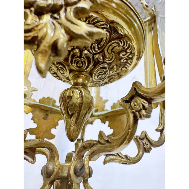 Traditional 1930s Vintage Bronze Lantern With Etched Glass Panels For Sale - Image 3 of 8