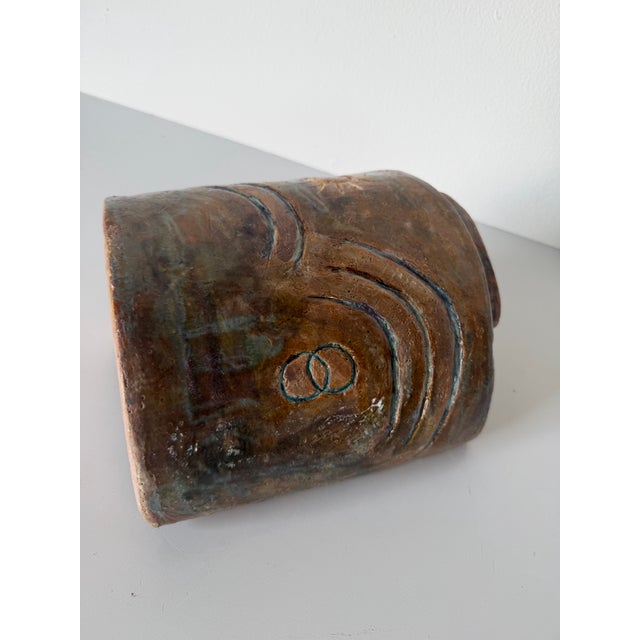 1980s Vintage Abstract Studio Art Pottery Sculptural Double-Neck Vase, Unsigned For Sale - Image 12 of 12