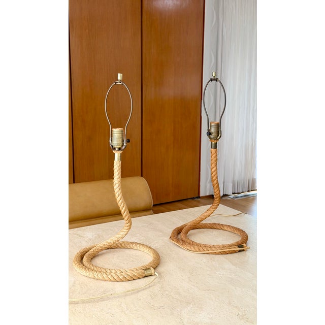 1970s Audoux Minet Sculptural Twisted Rope Table Lamps - A Pair For Sale - Image 10 of 16