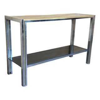 Mid 20th Century Rectangular Romeo Rega Two Tier Console Brass Gold Metal Silver Italian Design For Sale