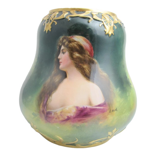 Royal Bonn Germany Porcelain Figural Female Portrait Vase Signed Asph For Sale