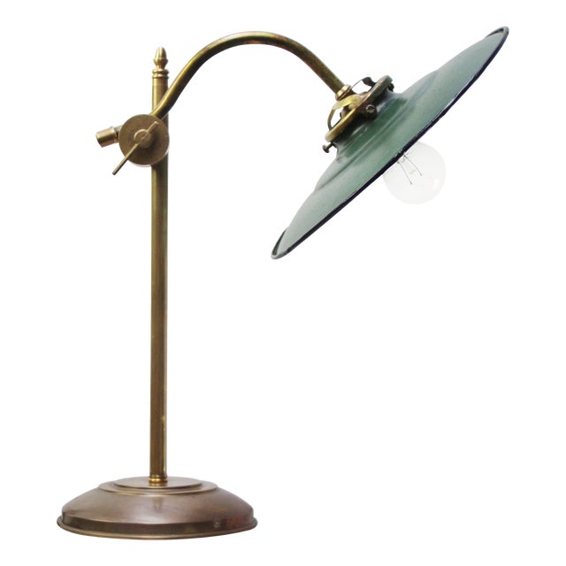French Petrol Enamel Brass Desk Light For Sale