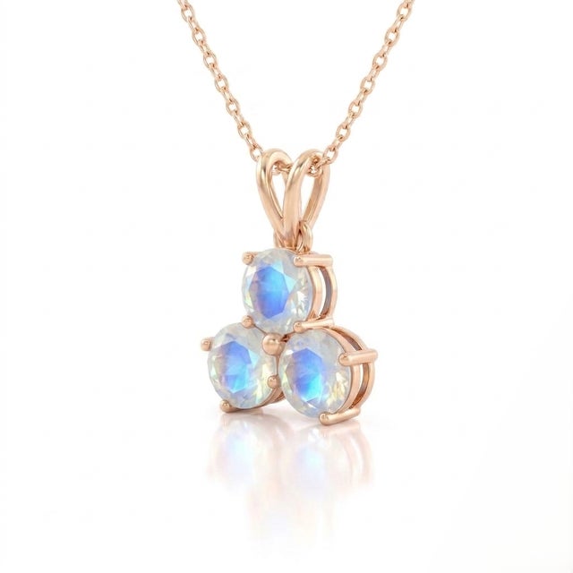 Contemporary Rainbow Moonstone Pendant | Gemstone Trio 18k Gold Plated Pendant | June Birthstone Gift for Her For Sale - Image 3 of 3