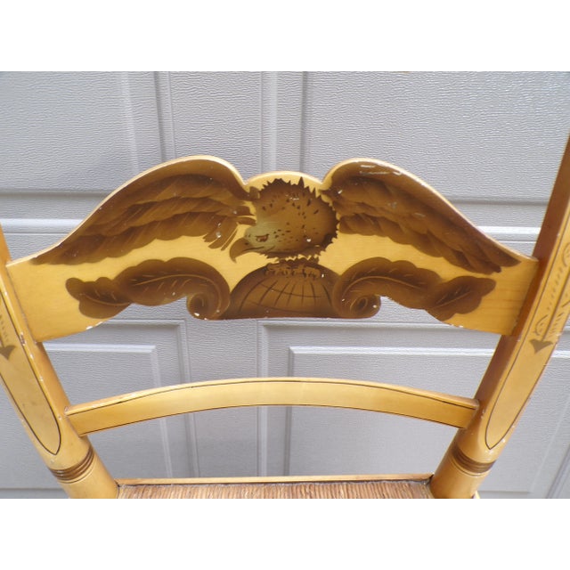 American Vintage Americana Pillow Back Hitchcock Eagle Stenciled Rush Seat Dining Chair For Sale - Image 3 of 6