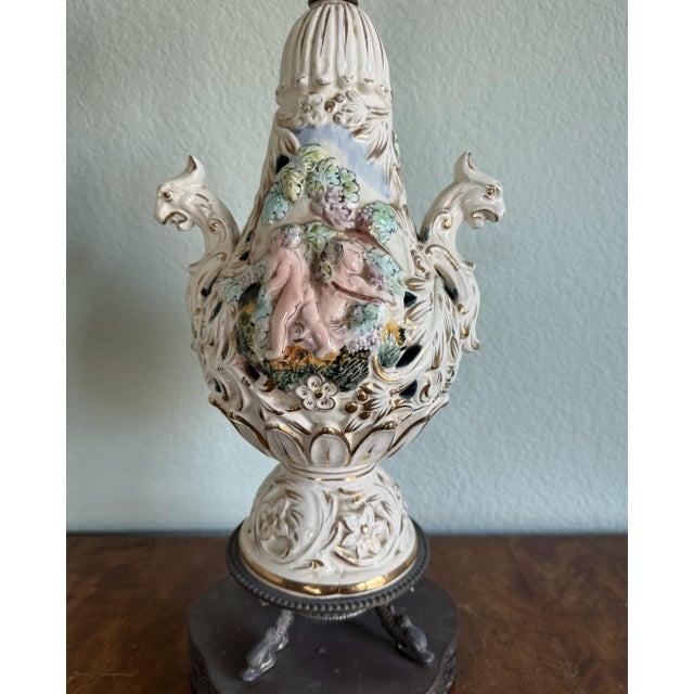 Capodimonte Early 20th Century Large Capodimonte Style Cherub Porcelain Table Lamp For Sale - Image 4 of 13