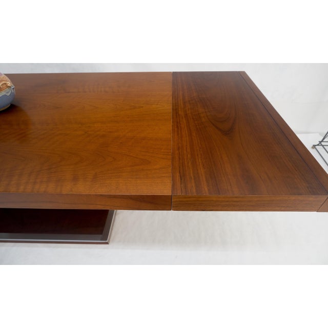 Single Pedestal Base Milo Baughman Walnut Dining Table w/ 2x16" Leaves MINT 2x16” leaves with an extended table length of...