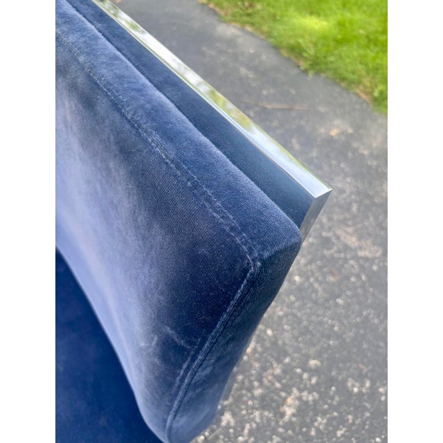 Navy Blue Set of Eight Vintage 1970's MCM Chrome Blue Velvet Dia Dining Chairs by Milo Baughman For Sale - Image 8 of 10