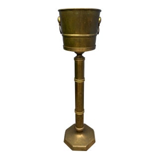 1970s Hollywood Regency Bamboo Brass Wine/Champagne Bucket on Stand For Sale
