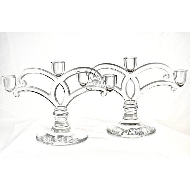 Early 20th Century Glass Three Light Candle Holders - a Pair For Sale - Image 5 of 5