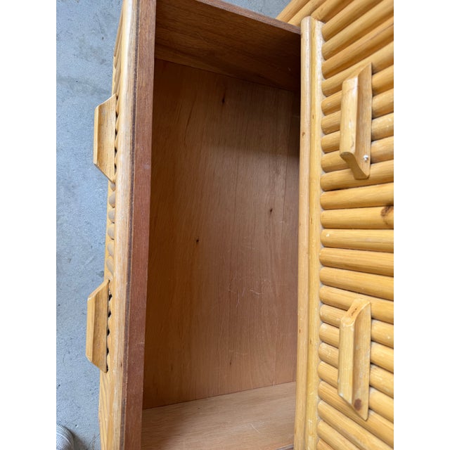 Brown Vintage Coastal Pagoda-Style Rattan Etagères With Three Drawers – A Pair For Sale - Image 8 of 12