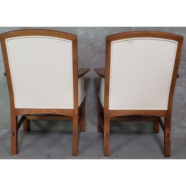 Late 20th Century Late 20th Century Pair of Stickley Quarter-Sawn Oak Upholstered Armchairs For Sale - Image 5 of 6