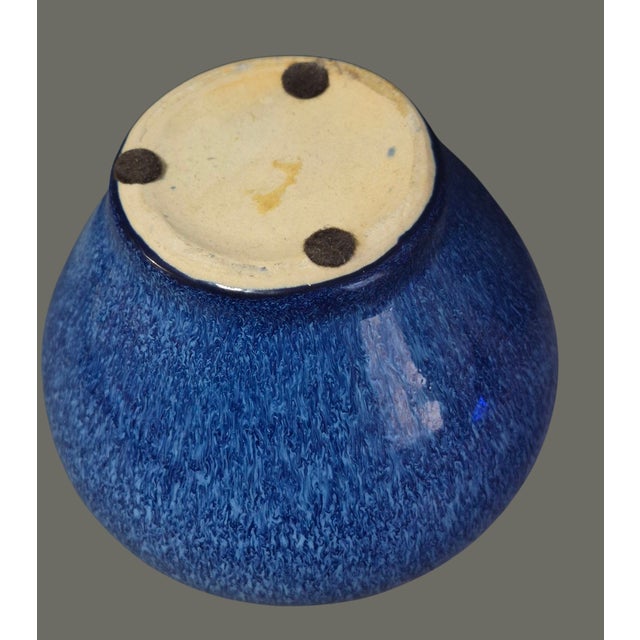 Vintage Mid Century Modern Art Pottery Blue Glazed Vase For Sale - Image 6 of 7