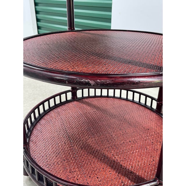 Vintage Tiered McGuire Bamboo and Rattan Table or Cart on Brass Casters For Sale In Chicago - Image 6 of 8